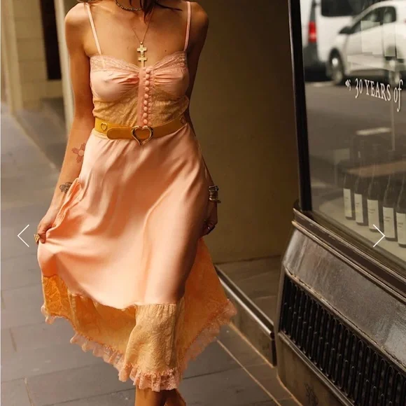 Silky Blush Peach Lace Slip Dress - Picture 4 of 9